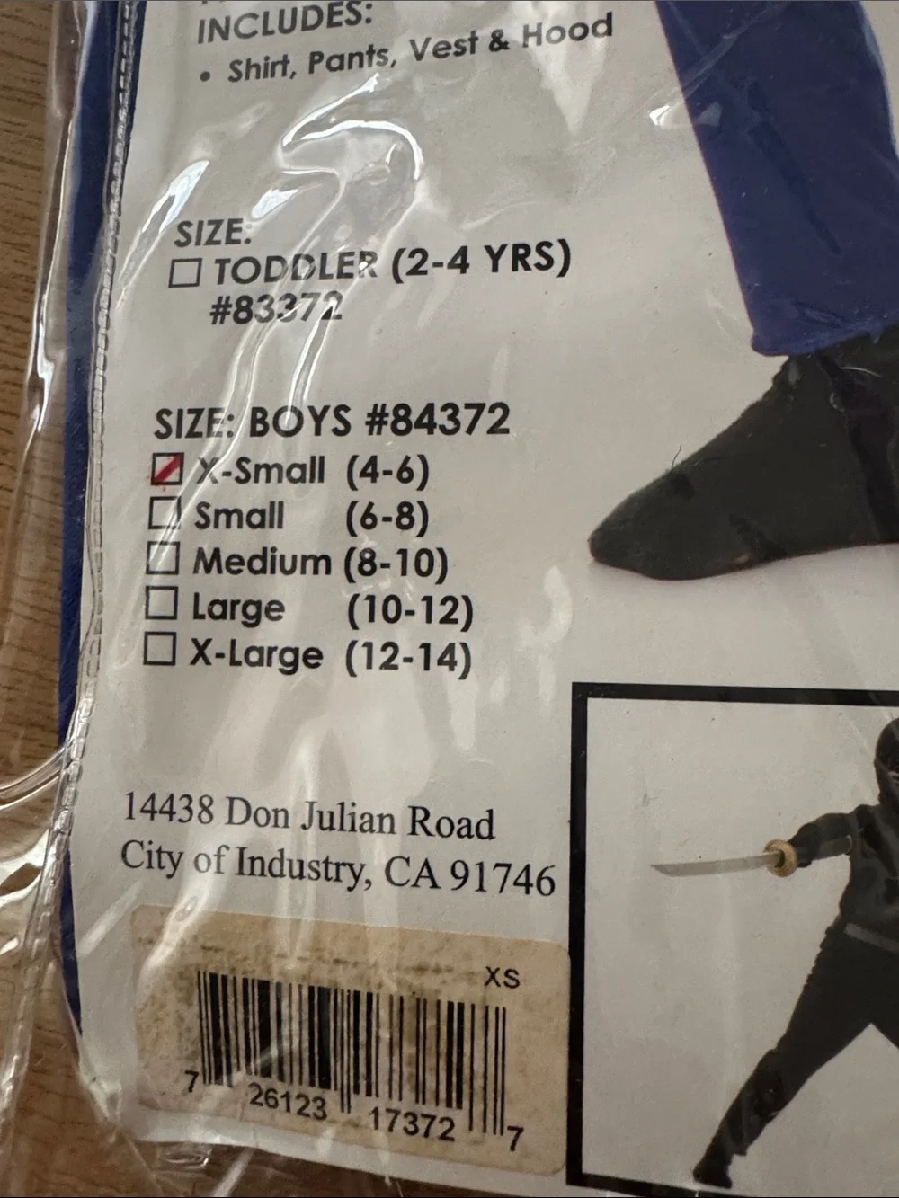 Kids Ninja Costume - Blue Hooded Shirt, Pants & Vest For Boys Size XS (4-6ys)